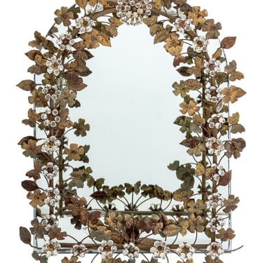 Floral Encrusted Gilt Metal Vanity Mirror