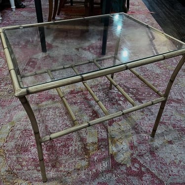 Faux bamboo metal table. 19”x25”x20” 