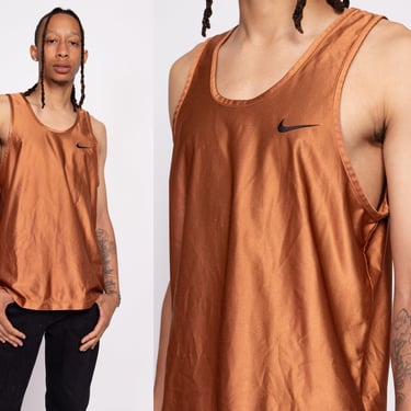 90s Nike Satin Basketball Jersey - Men's Medium | Vintage Made In USA Copper Athletic Tank Top Muscle Shirt 