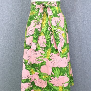 Wrap Skirt - Cotton Duck Fabric - Pigs - Corn - Novelty Skirt - by Katasha's Unusuals - Marked L 