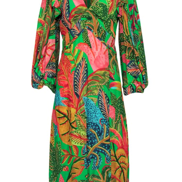 Farm - Green & Multicolor Rainforest Print Midi Dress Sz S