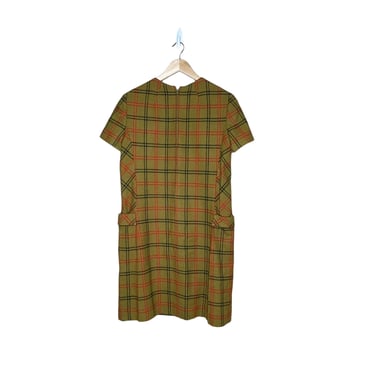 Vintage Young Pendleton Plaid 100% Wool Mustard Ochre A Line Dress USA Girls 13-14, 38” 
