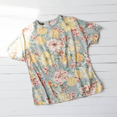 cute cottagecore shirt | 80s 90s vintage gray pink yellow pastel romantic floral short sleeve t-shirt blouse 
