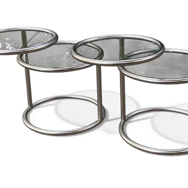 Chrome Two Tiered Swivel End Tables Milo Baughman Style 1970s 