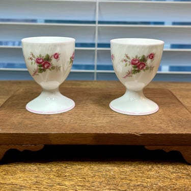 Pair of Rose Spray Shelley Egg Cups – Rare Find! 