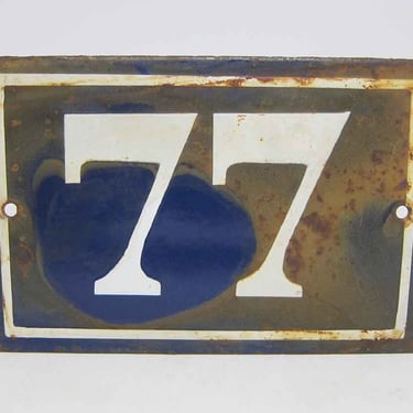 Blue &#038; White Enamel Number 77 Sign