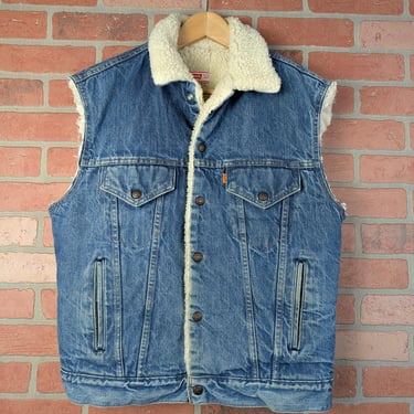 Vintage 70s 80s Levi's Orange Tab Cutoff Sherpa Jacket / Vest - 42 Large 