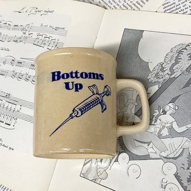 Vintage Bottoms Up Mug Retro 1960s Syringe + Hypodermic Needle + Nurse + Doctors + Ceramic + Coffee Cup + Novelty Gift + Kitchen Decor 