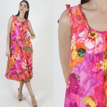 Sun Fashions Of Hawaii Dress, Tiki Party Sundress, Tropical Beach Midi, Vintage 60s Aloha Style 