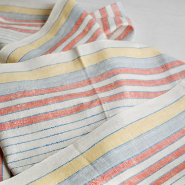 Vintage Linen Table Runner in White, Red, Blue, and Yellow Stripes 
