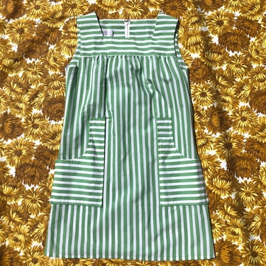 60s 70s Apple Green Stripe Casual Shift Dress