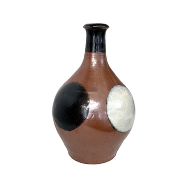 Japanese Studio Ceramic Vase with White/Black Circles