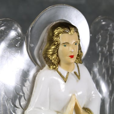 1970s Vintage Angel Tree Topper | Vintage Christmas Tree Topper | Christmas Angel | White Angel with Clear Wings | Bixley Shop 