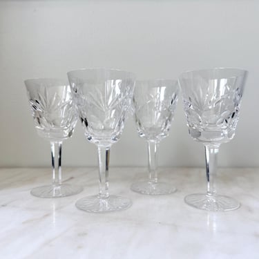 Vintage Waterford Ashling Pattern Lead Crystal Wine Glasses Set of 4 Claret Small Wine Glasses Bar Stemmed Glass Cut Fans Replacements 