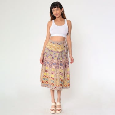 Indian Wrap Skirt Camel Print Floral Skirt Boho Hippie Skirt Cotton Bohemian Skirt Vintage Beige Blue Yellow Cotton Small Medium Large 