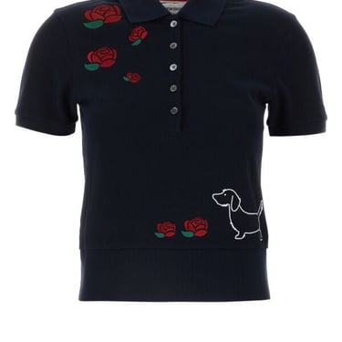 Thom Browne Woman Navy Blue Piquet Polo Shirt