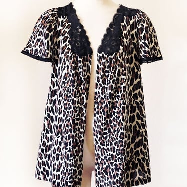 60's Vanity Fair Leopard Print Blouse Vintage Top, Baby doll Shirt 1960's Lingerie Nighty Mini Dress Black Lace Pinup 