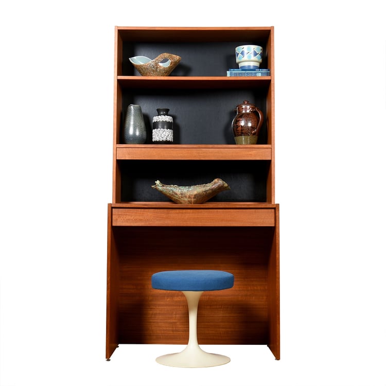 Danish Modern Teak Desk with Bookcase + Light