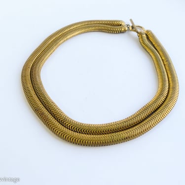 1940s Bronze Coil Necklace | 40s Brass 2 Strand Choker 