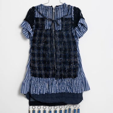 JRAT 4D Shades of Blue Dress with Fringe - Navy Swiss Dot/Blue Stripe/Plaid