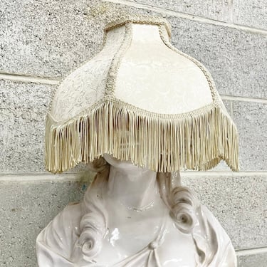Vintage Lamp Shade Retro 1980s Waterford Wedgewood + Fringe + Victorian Style + Ivory + Cream + Floral Print + Mood Lighting + Home Decor 