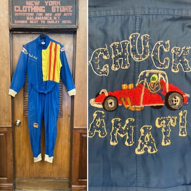 Vintage 1960’s Original Indy 500 Drag Race Embroidered Work Coveralls Outfit, Hot Rod Racing Suit, Coveralls, Jumpsuit, 1960s, Embroidered 
