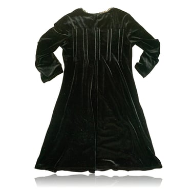 90s Black Velvet Dress High Neck Lace Lined // Gothic Style Neckline Pleats // Size Small 