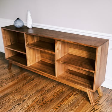 Wood cabinet shelves with storage - wood tv stand - tv media console - mid century modern style / wood types personalization 