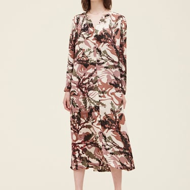 Grade & Gather - Button Down Printed Midi Dress - Rosewood