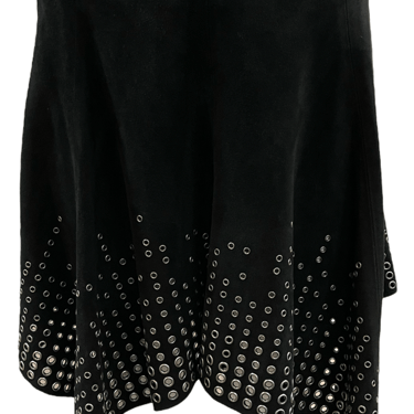 Alexander McQueen 90s Black Suede Flared Skirt with Grommets