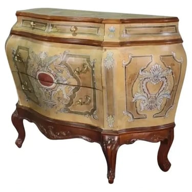 Gorgeous Paint Decorate Bombe Form Italian Commode