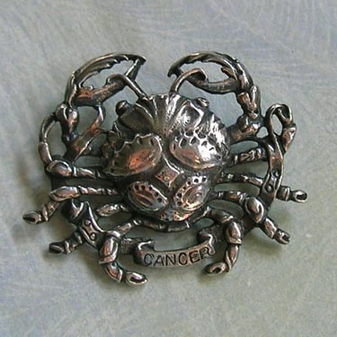 Sterling Cini Cancer Brooch Pin, Sterling Zodiac Cancer Pin, Sterling Cini Crab Pin (#4490) 