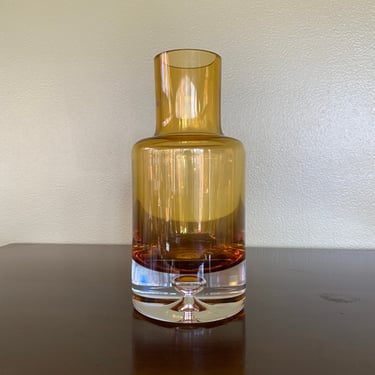 Midcentury Modern Yellow Amber Scandinavian Glass Handmade Whiskey Vodka Liquor Danish Decanter made in Poland by Krosno 