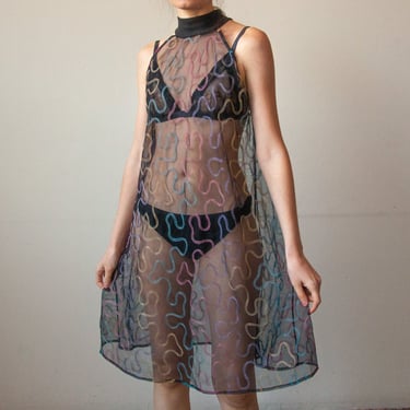 2974d / ysl embroidered sheer mesh trapeze dress / s / m 