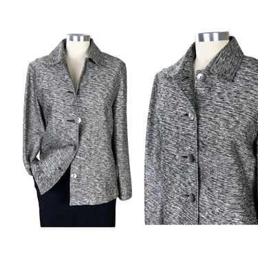 S-M 90s Raw Silk Tweed Jacket, Minimalist Silver Gray Boxy Blazer, Textured Space Dye Coat, 1990s Clothes Women Vintage GIANCARLO FERRARI 
