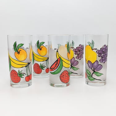 Vintage 1980's Fruit Juice Glasses by Darington, Made in France 