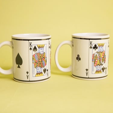 Set of 2 Vintage 90s White Poker Playing Card Ceramic Mugs 