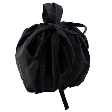 Yohji Yamamoto 1980's Rare Black Silk Oversized Furoshiki Drawstring Bag, New in Box