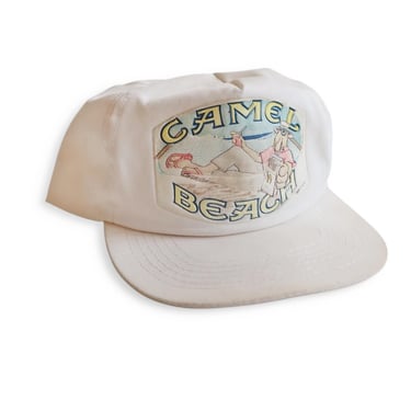 vintage Camel hat / cigarette hat / 1990s Camel Beach cigarette Joe Camel white snapback hat cap 