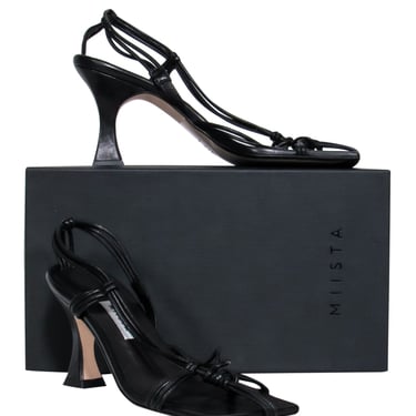 Miista - Black Leather Strappy Braided Heel Square Toe Sandals Sz 8.5