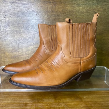 Vintage Tan Leather Cowboy Boots Ankle womens 10 Western Style Bootie 