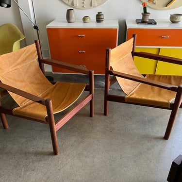 Pair of Michael Arnoult leather sling chairs