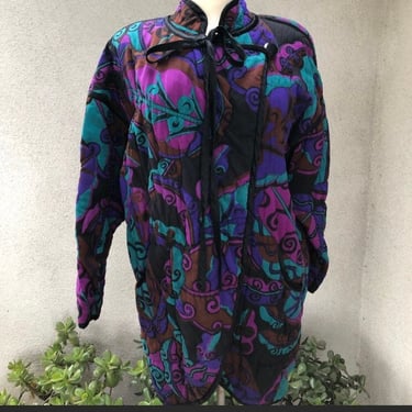 Vintage boho quilted purples jacket by Jonathan Hitchcock for Reuben Thomas S/M Wrap style 