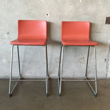Pair of Red Modern Pleather Bar Stools