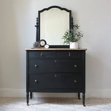 A Fancy Coal Black Dresser with Mirror