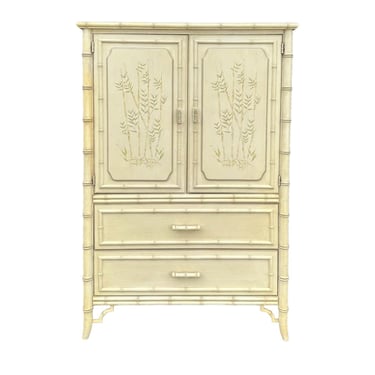 Vintage Faux Bamboo Armoire Dresser by Dixie Aloha Collection - Creamy White Hollywood Regency Palm Beach Coastal Furniture 