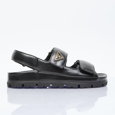 Prada Women Logo Plaque Leather Sandals