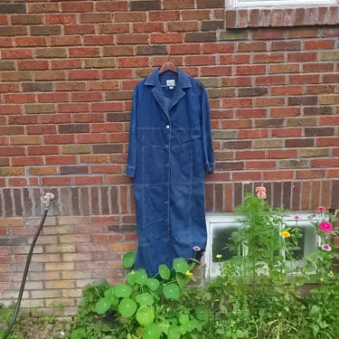 Vintage 1980's to 1990's Denim Duster Trench Jacket / Long Coat / M to L 