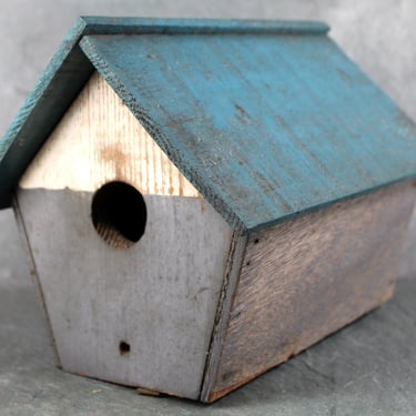 Vintage Wooden Birdhouse in Teal, Gray & White | 1950s/60s Vintage Birdhouse with Hinged Bottom for Easy Cleaning 