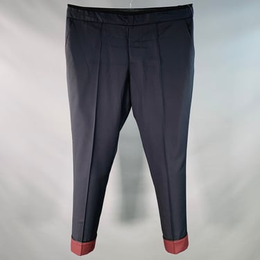 VALENTINO Size M Navy Black Wool Mohair Drawstring Cuffed Dress Pants